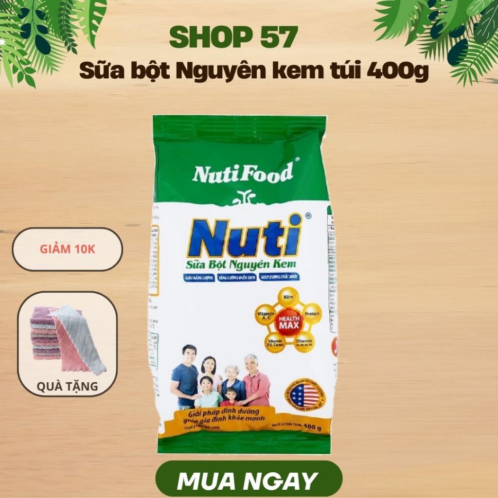 Sữa bột nguyên kem nutifood dạng túi 400g giành cho cả gia đình