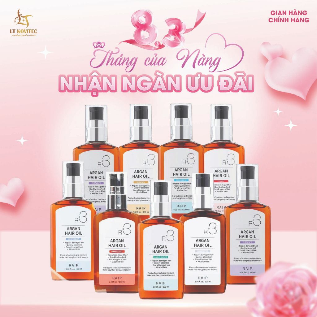 [ HÀNG CHÍNH HÃNG] Tinh Dầu Dưỡng Tóc Raip R3 Argan Hair Oil 100ml có nhiều mùi Hàn Quốc- LT KOVITEC