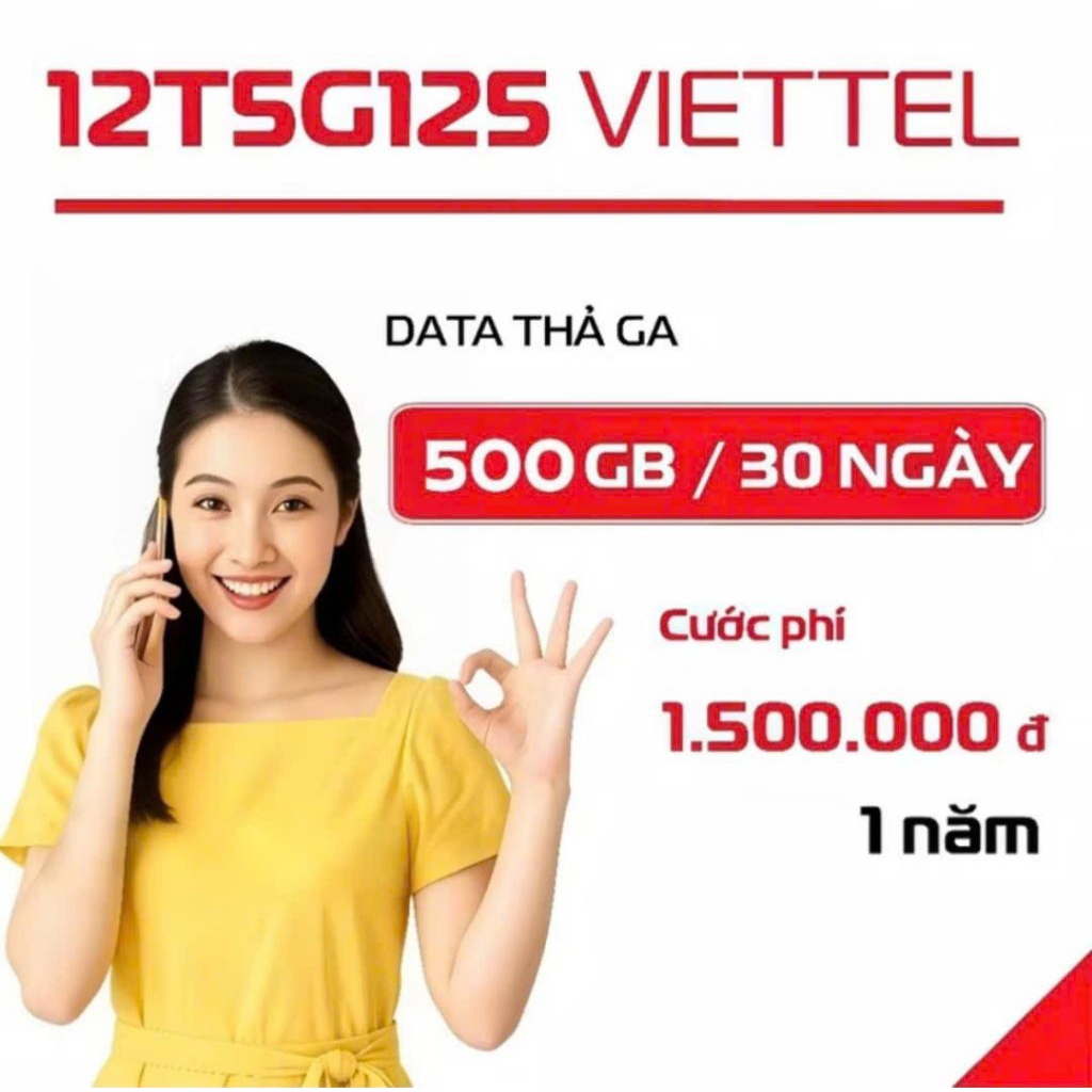 SIM VIETTEL 12T5G125 500GB/THÁNG [CÓ ESIM]