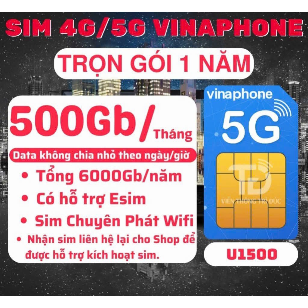 SIM VINAPHONE U1500 500GB/THÁNG [CÓ ESIM]