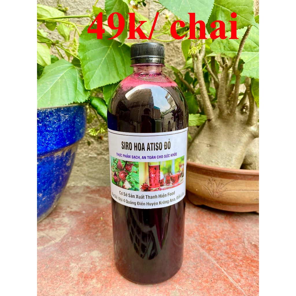 Siro Hoa atiso đỏ 1 lít, Nước cốt hoa atiso đỏ Đà Lạt (không kèm bông) loại đậm đặc.