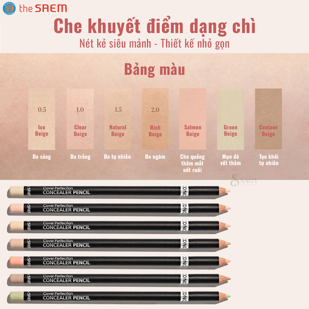 Chì Che Khuyết Điểm THE SAEM Cover Perfection Concealer Pencil CKĐ Đủ Màu che siêu đỉnh (Ko kèm gọt)