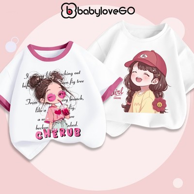Áo thun bé gái BabyloveGO áo ngắn tay in hình độc đáo dễ thương cho bé 1-10 tuổi