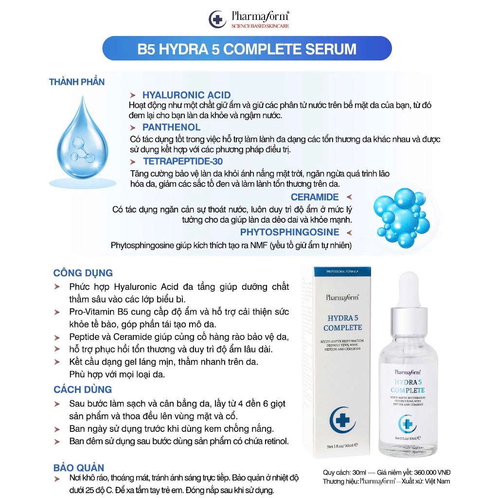 Serum cấp ẩm và phục hồi da Pharmaform Hydra 5 Complete