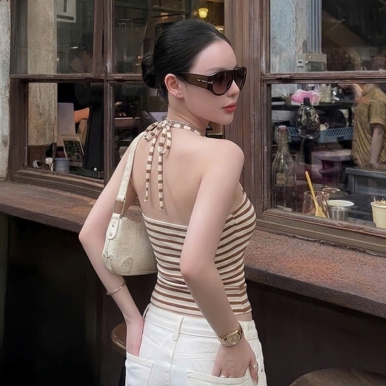 Áo Ống Sọc Kẻ Ngang Kèm Dây Yếm, Áo Quây Ôm Body, Cotton Mịn, Co Giãn, Mềm Mại - Giveme.clothing_saigon | BigBuy360 - bigbuy360.vn
