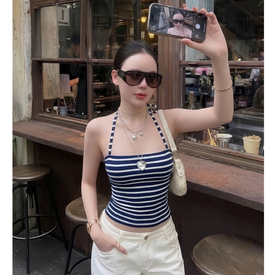 Áo Ống Sọc Kẻ Ngang Kèm Dây Yếm, Áo Quây Ôm Body, Cotton Mịn, Co Giãn, Mềm Mại - Giveme.clothing_saigon | BigBuy360 - bigbuy360.vn