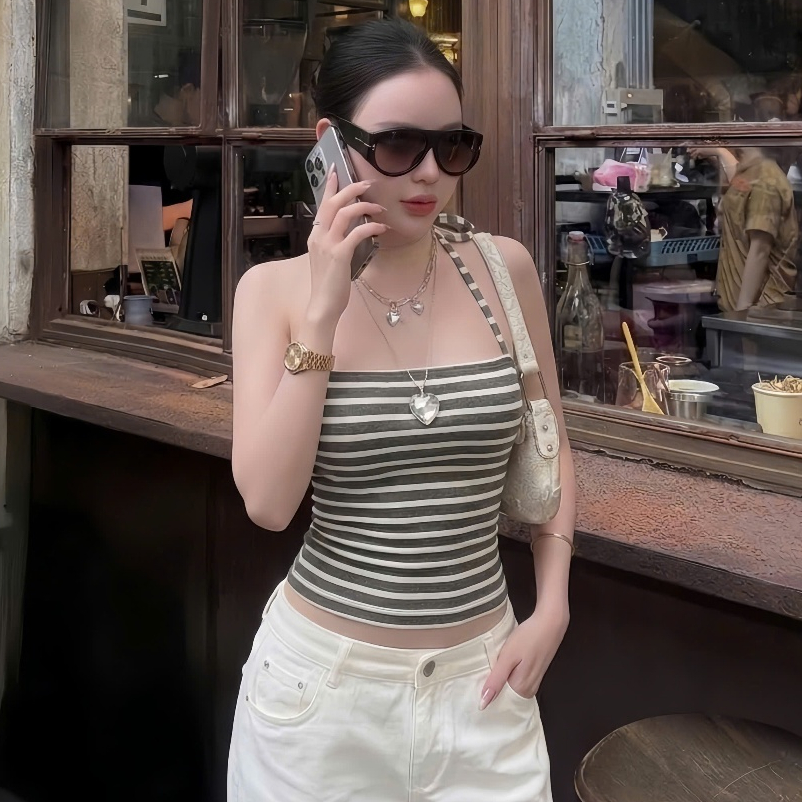 Áo Ống Sọc Kẻ Ngang Kèm Dây Yếm, Áo Quây Ôm Body, Cotton Mịn, Co Giãn, Mềm Mại - Giveme.clothing_saigon | BigBuy360 - bigbuy360.vn