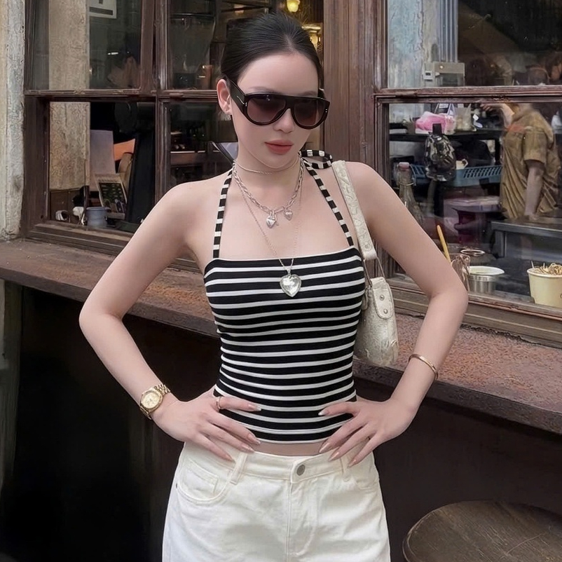Áo Ống Sọc Kẻ Ngang Kèm Dây Yếm, Áo Quây Ôm Body, Cotton Mịn, Co Giãn, Mềm Mại - Giveme.clothing_saigon | BigBuy360 - bigbuy360.vn