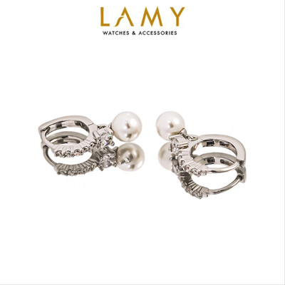Khuyên tai nữ LAMY Pearl Sparkle Hoops Earrings Silver 3301
