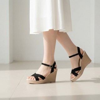 Giày đế xuồng cao gót 9p 2 dây chéo đen - X017