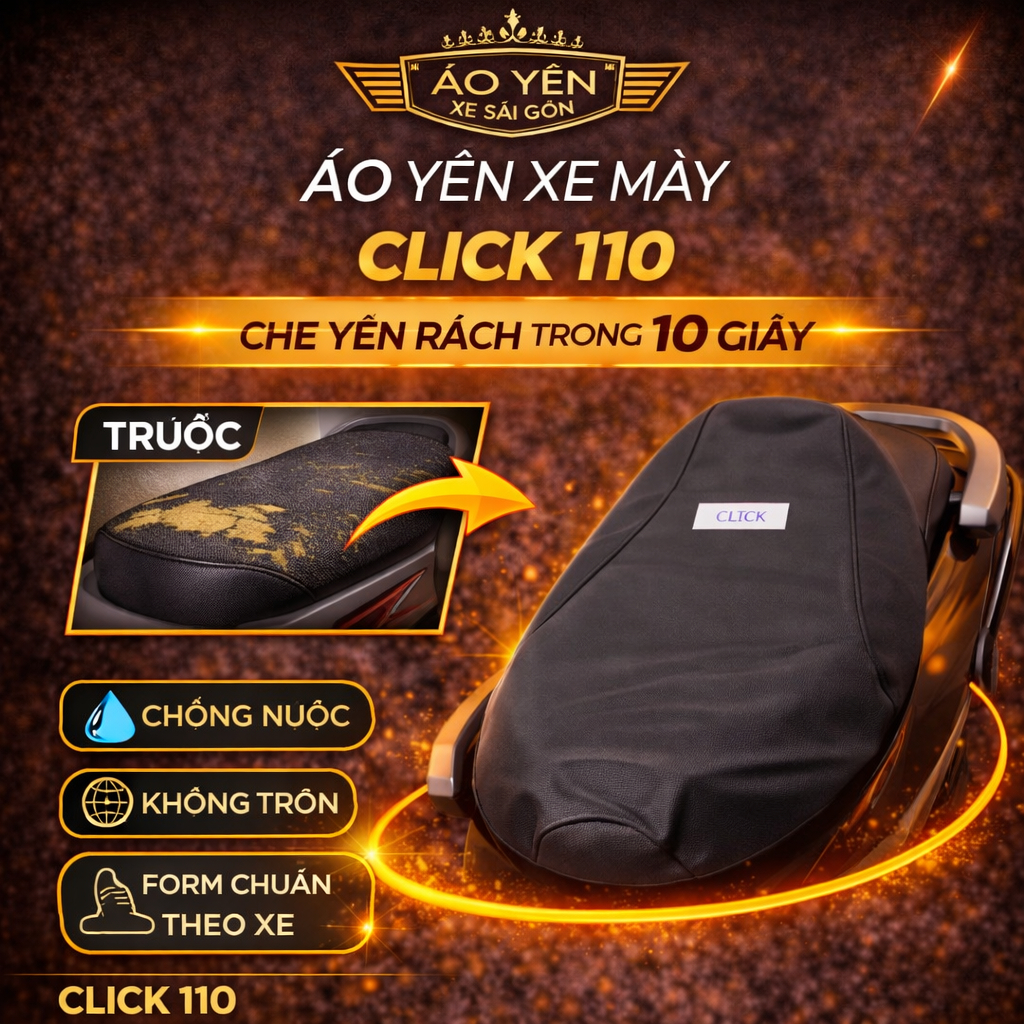 Da bọc yên, vỏ bọc yên, áo yên xe máy CLICK 110 đời đầu chuẩn zin [BẤM KIM]