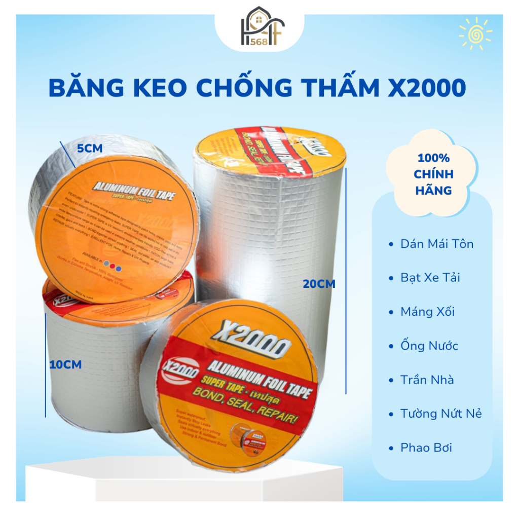 Băng keo chống thấm x2000 chính hãng siêu dính chống thấm dột, dán tường, dán mái tôn, dán ống nước,