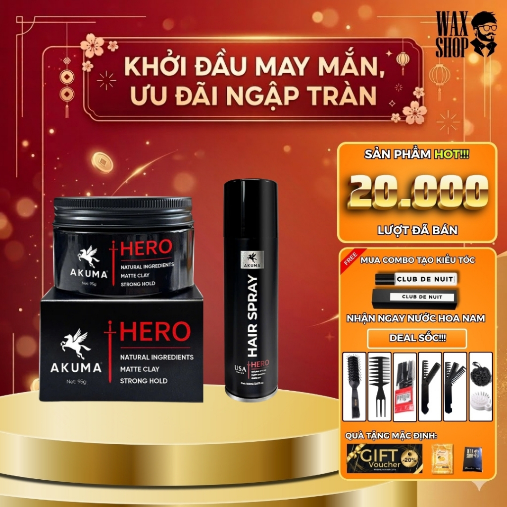 Sáp vuốt tóc nam Akuma Hero Matte Clay 95g chính hãng, gel, wax giữ nếp tóc