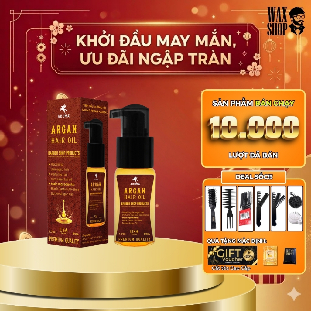 Tinh dầu dưỡng tóc Akuma Argan Hair Oil 50ml chính hãng, dưỡng tóc chắc khỏe