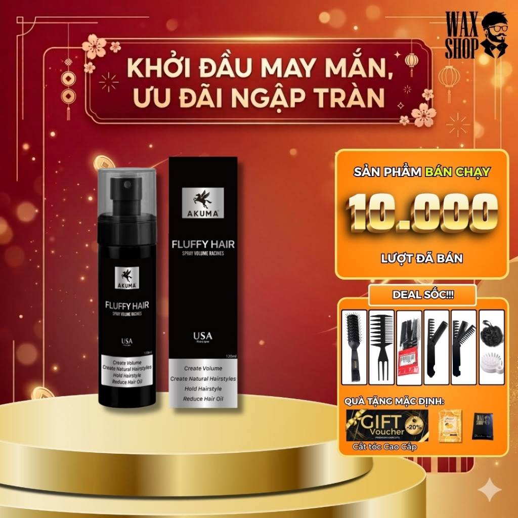 Chai xịt bồng bềnh làm phồng tóc AKUMA Fluffy Hair 120ml chính hãng, hỗ trợ tạo kiểu, giữ nếp tóc