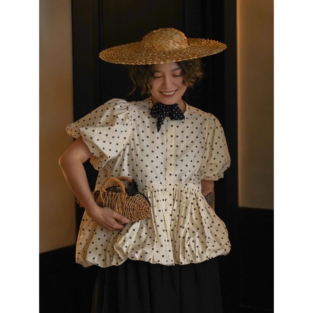 ÁO SƠ MI CHẤM BI FORM BÍ BỐNG SIÊU XINH ÁO BÍ BỐNG CHẤM BI - DÀNH CHO NỮ | BigBuy360 - bigbuy360.vn