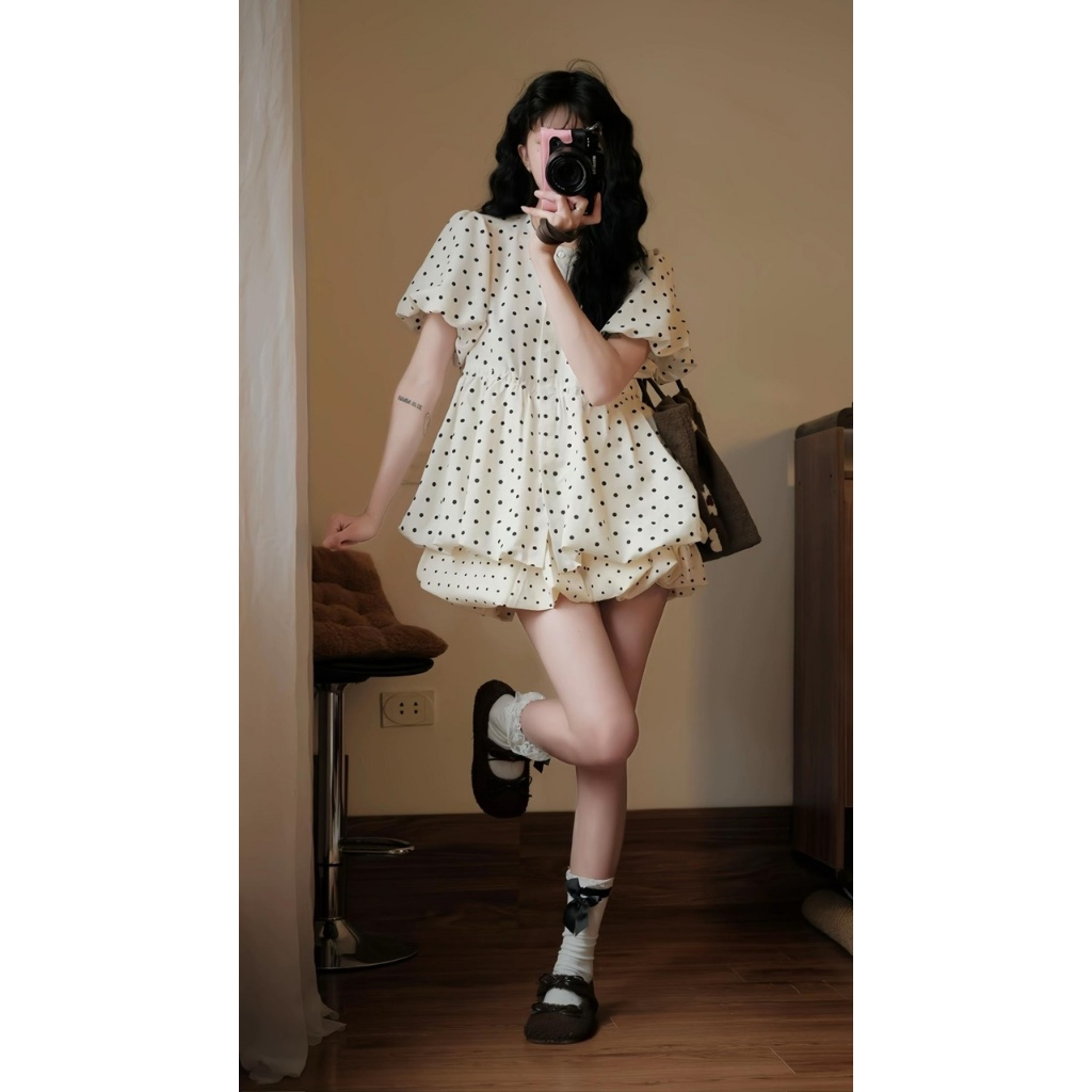 ÁO SƠ MI CHẤM BI FORM BÍ BỐNG SIÊU XINH ÁO BÍ BỐNG CHẤM BI - DÀNH CHO NỮ | BigBuy360 - bigbuy360.vn