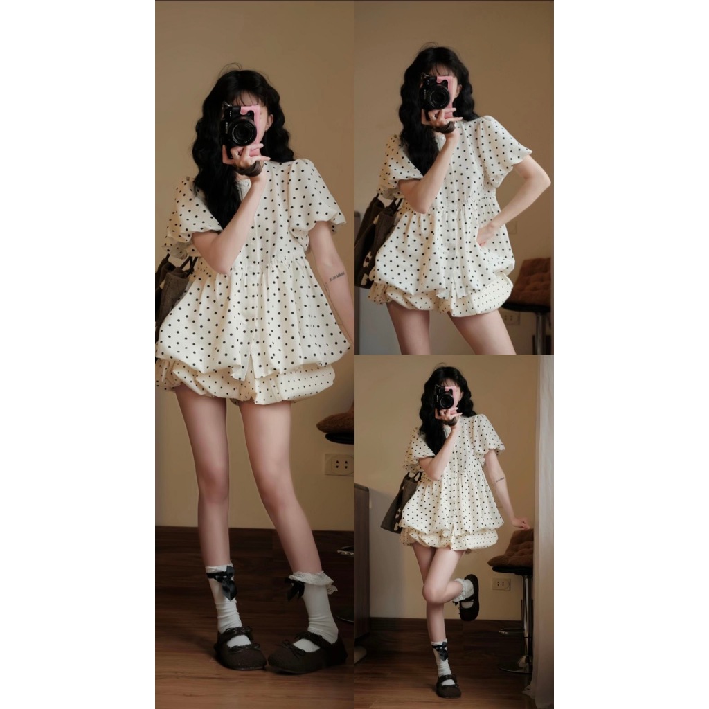 ÁO SƠ MI CHẤM BI FORM BÍ BỐNG SIÊU XINH ÁO BÍ BỐNG CHẤM BI - DÀNH CHO NỮ | BigBuy360 - bigbuy360.vn