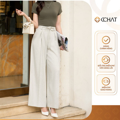 Quần Ống Rộng 𝐂𝐂𝐇𝐀𝐓 Dáng Suông Ria Tặng Kèm Dây Trang Trí Chất Liệu Tuytsi Cao Cấp 55QDS1001ST