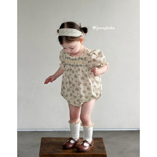 Jennybebe2026| Suit bé gái hoa nhí smock ngực tay phồng cotton xô Hàn Quốc cho bé 6-13kg