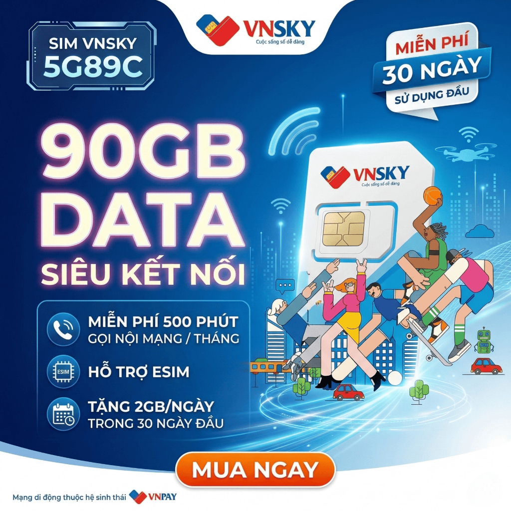 Sim Data VNSKY 5G89C 5GB/Ngày – Miễn Phí Tháng Đầu, Sim 4G/5G Nghe Gọi Nội Mạng MobiFone