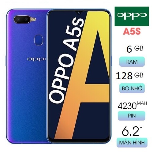 Điện thoại Oppo A5s 2SIM Chipset Mediatek MT6765 Helio P35 (12nm) RAM 3 GB  Bộ nhớ trong 32 GB  Pin 