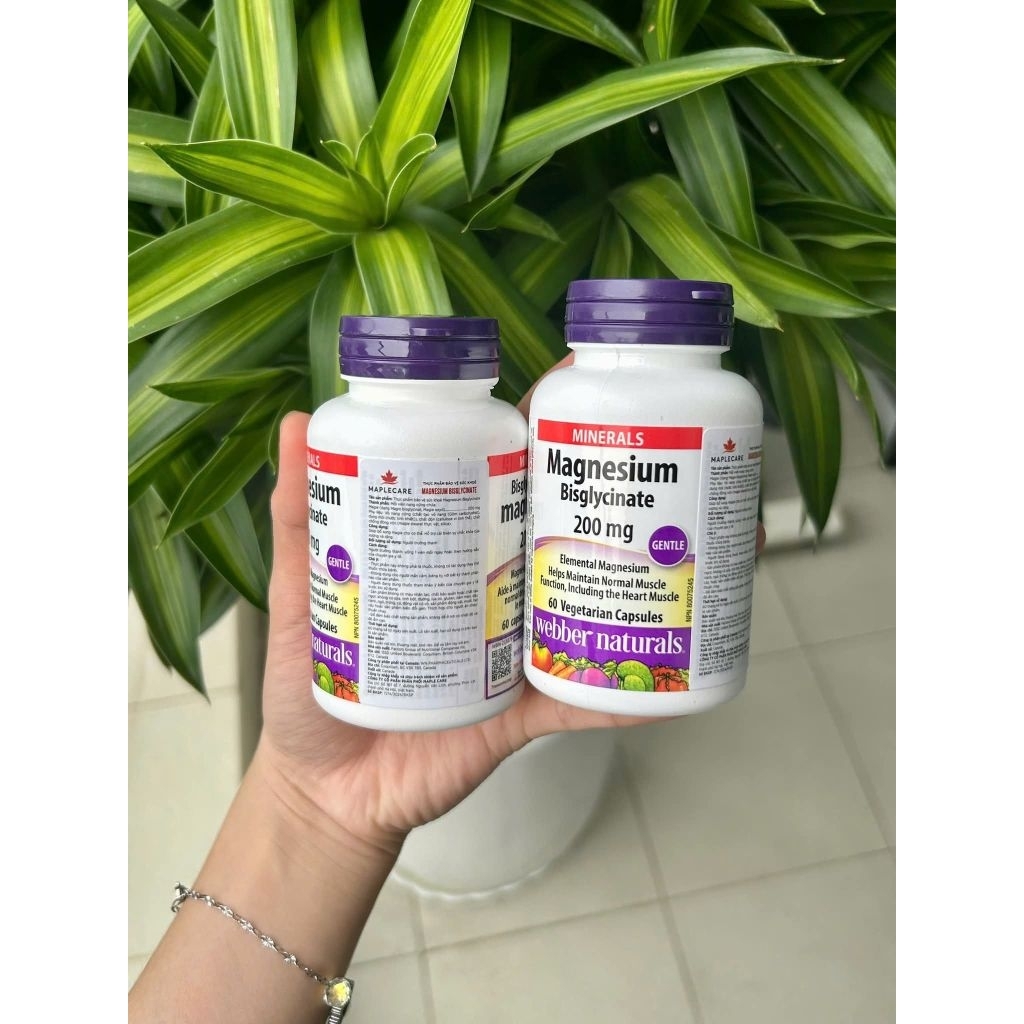Viên uống bổ sung Magnesium Webber Naturals Magnesium Bisglycinate 200mg của Canada - Lọ 120v
