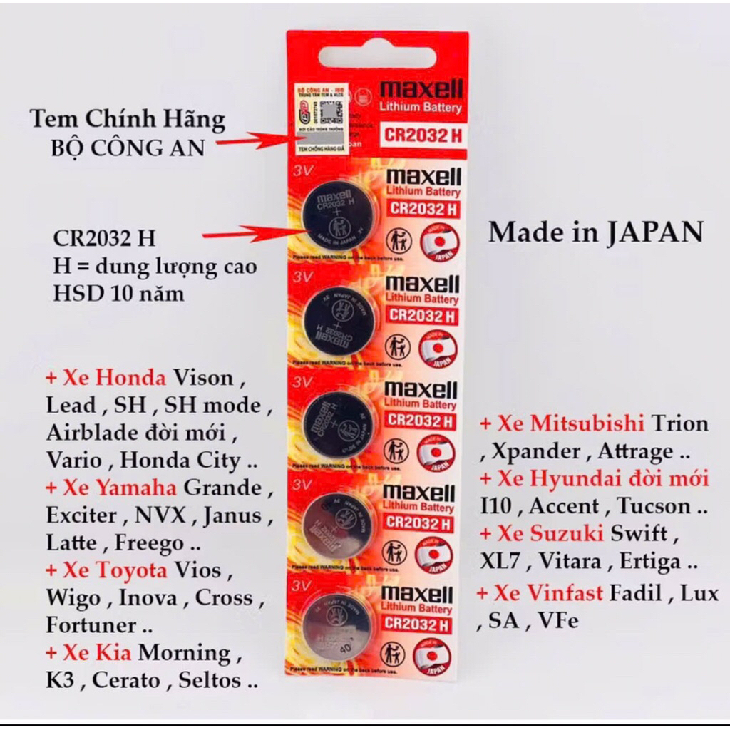 Vỉ 5 Viên Pin CR2032 H Maxell Made in Japan Chính Hãng