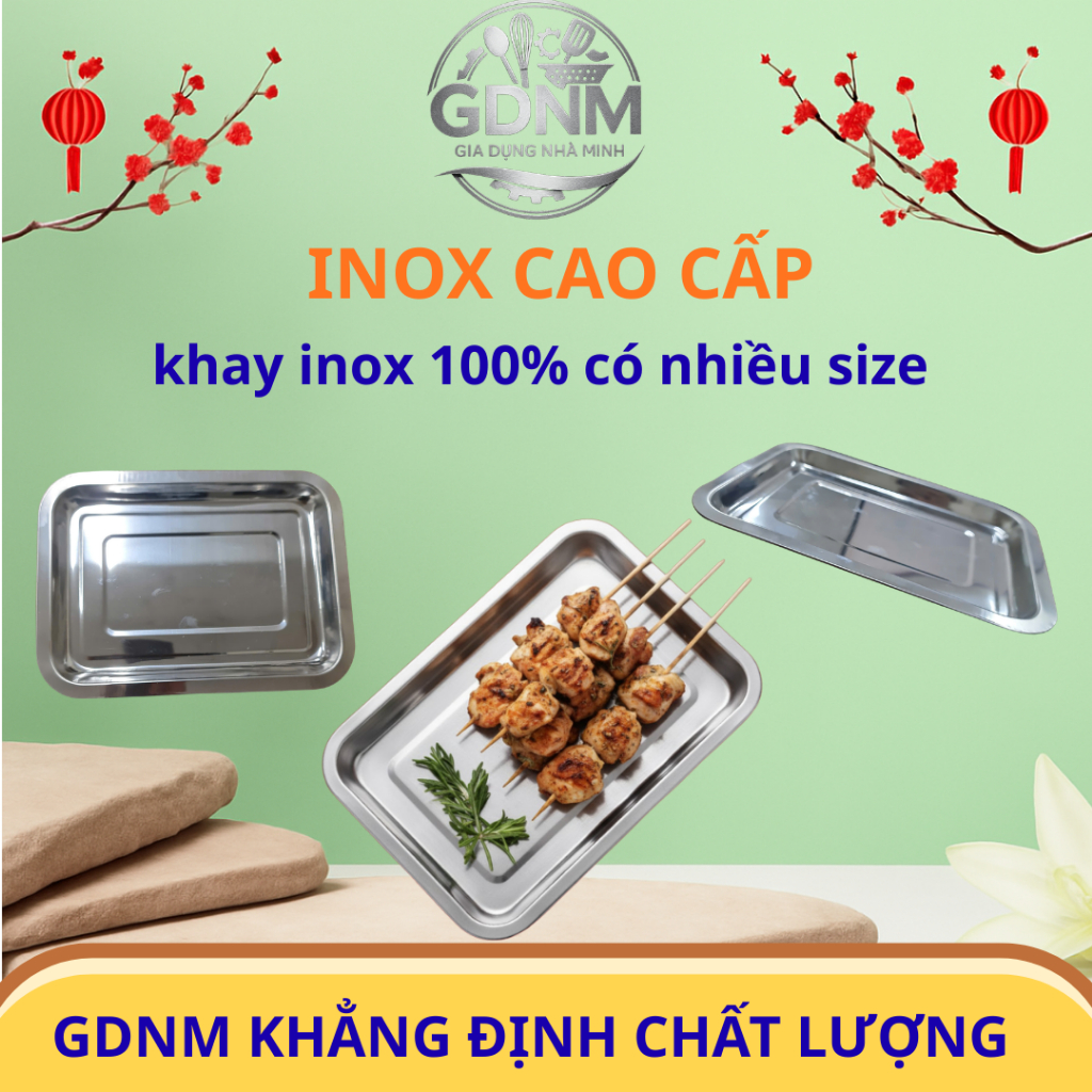 Khay inox đựng thức ăn kích thước 32 x 22 x2 cm , cạn 2cm,đĩa nhà ăn , khay trà