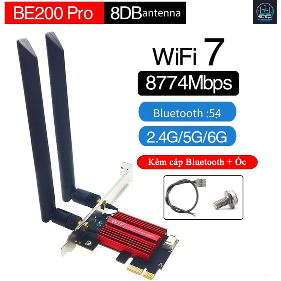 Card Wifi Intel BE200 WiFi 7 Cho PC – 3 Băng Tần 2.4/5/6GHz 5800Mbps + Bluetooth 5.4 kèm Tản Nhiệt