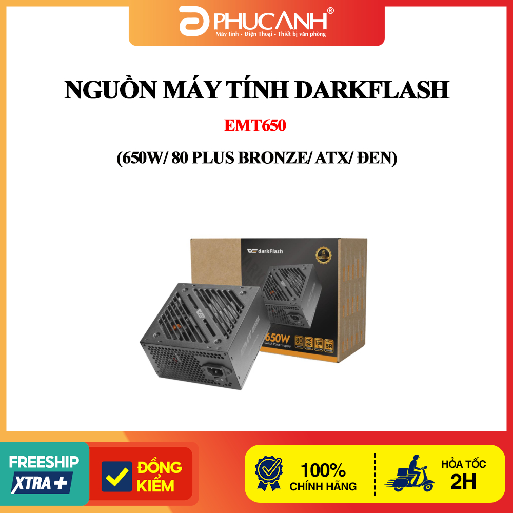 Nguồn máy tính DarkFlash EMT650 (650W/ 80 Plus Bronze/ ATX/ Đen)