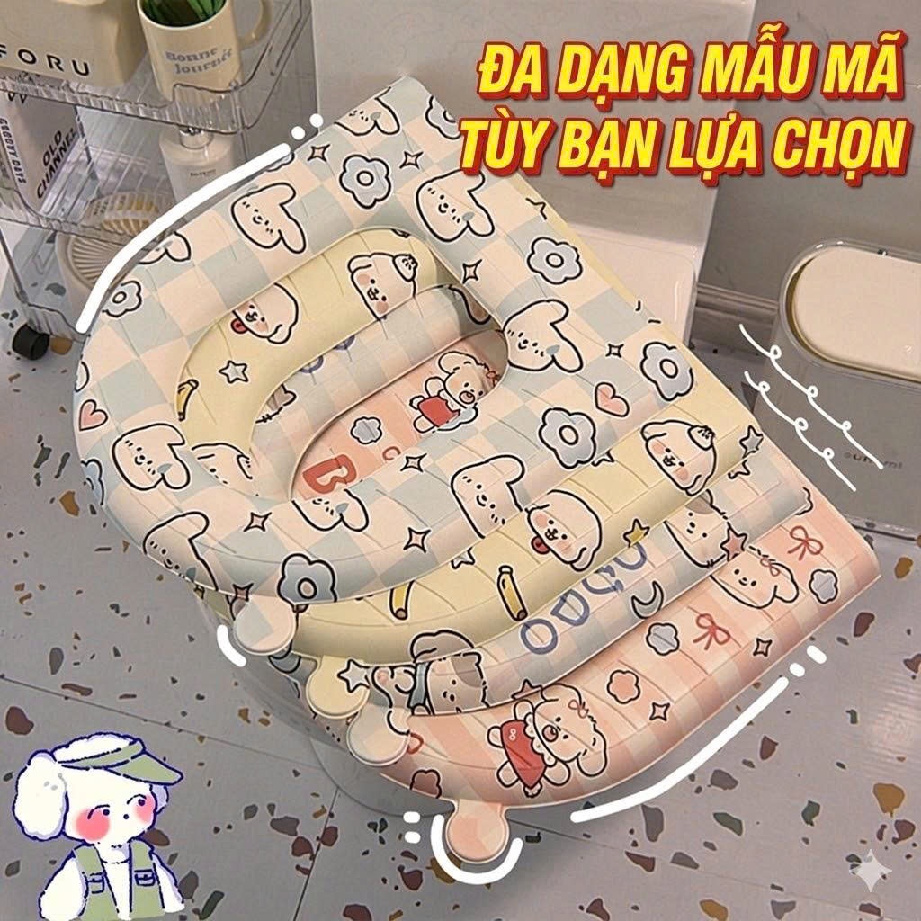 Đệm lót bồn cầu giữ ấm chống vi khuẩn bằng EVA chống thấm in họa tiết xinh xắn 43x39cm
