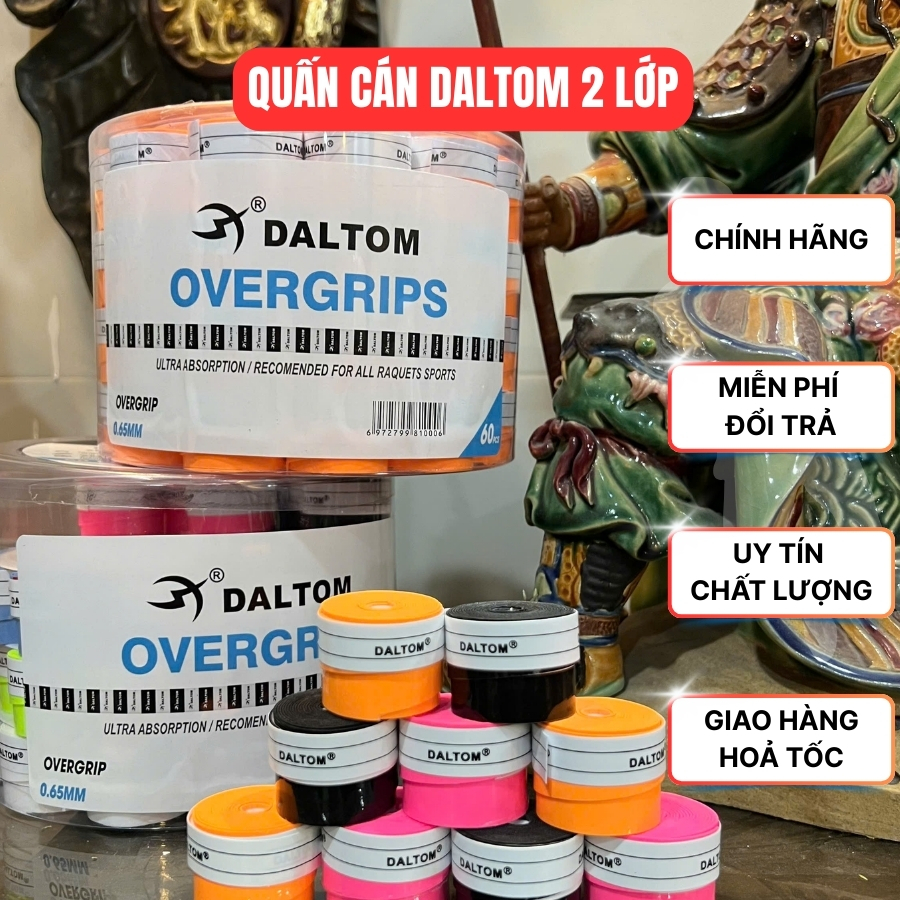 Hộp 60 Cái Cuốn Cán Daltom 2 lớp Tròn chính hãng dành cho pickleball, tenis, cầu lông,hút mồ hôi tốt