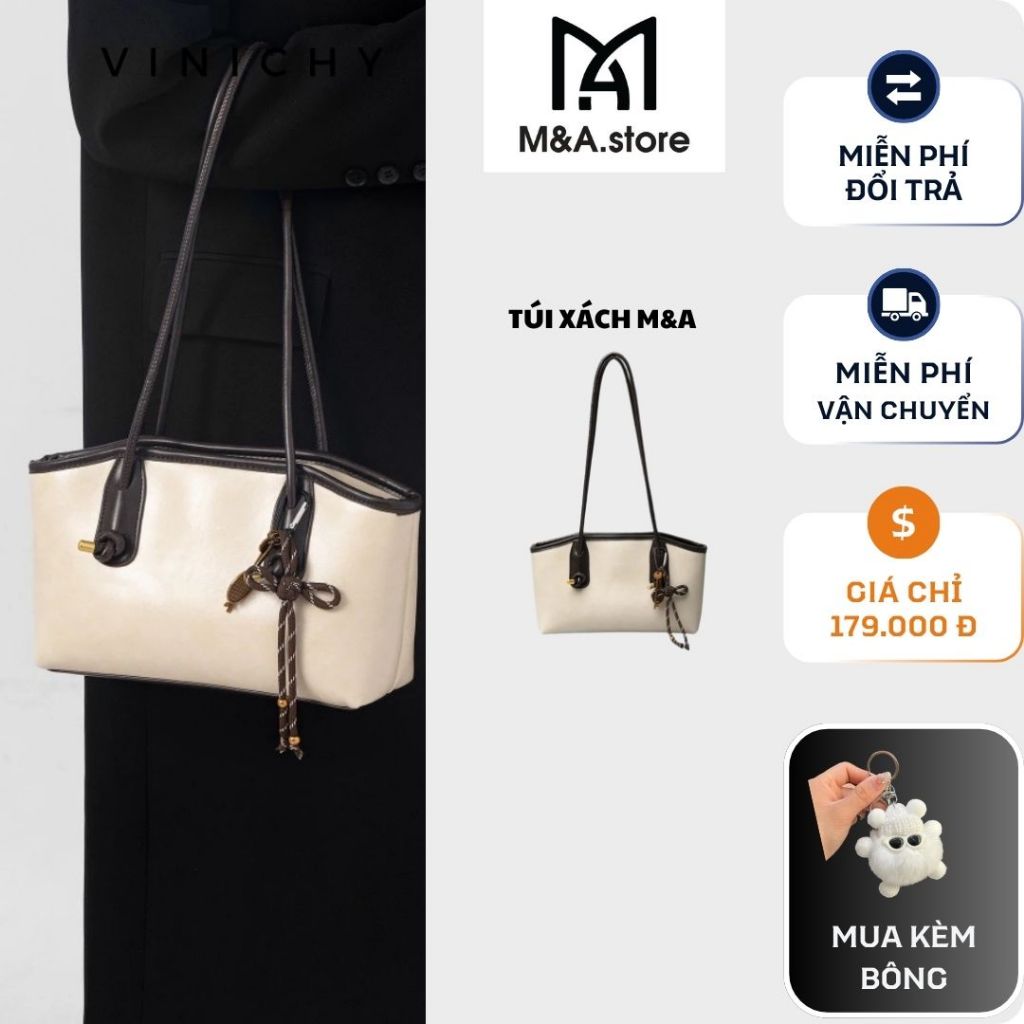 M&A - Túi tote da PU, túi xách nữ công sở thời trang retro, công sở full 4 màu tối giản