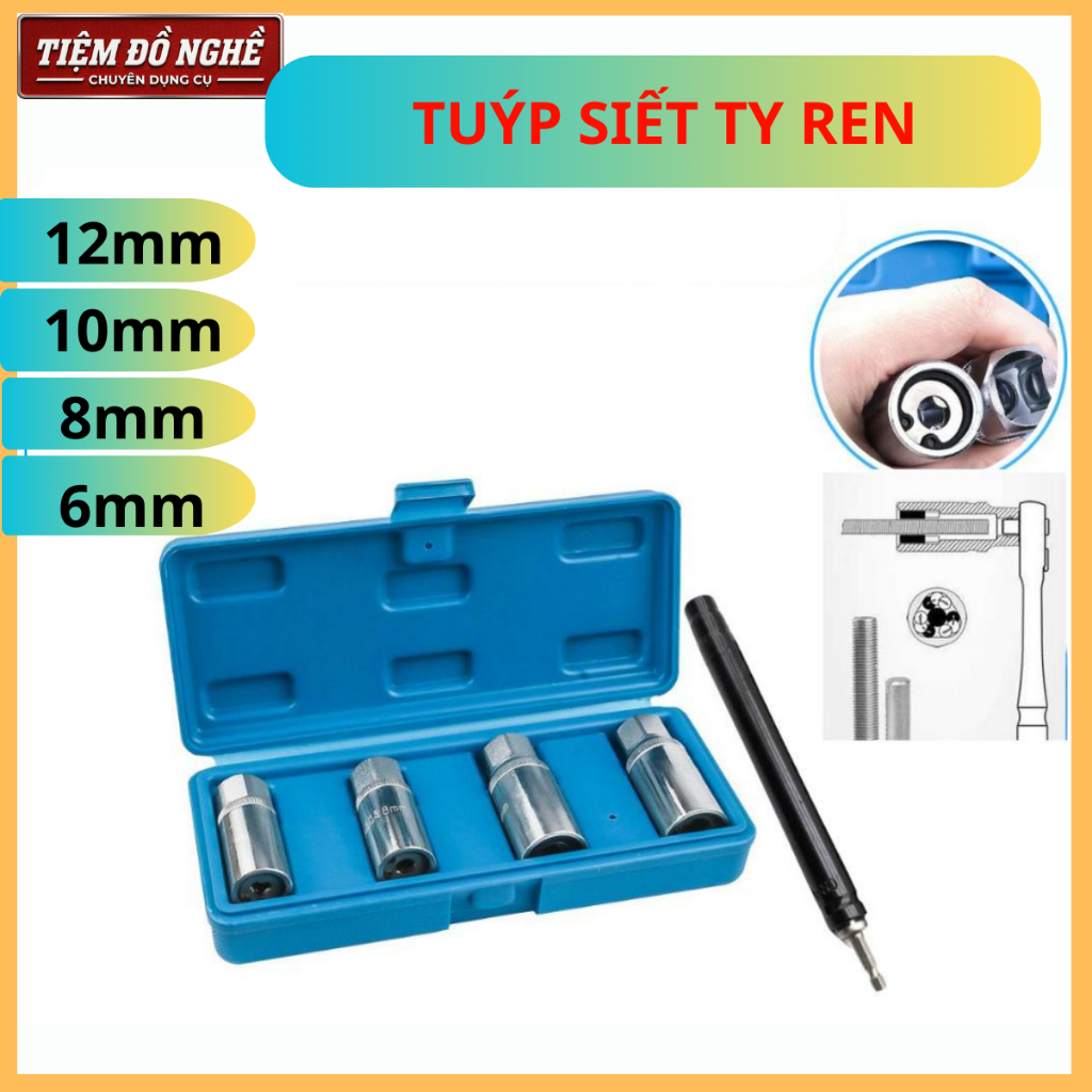 Đầu siết vặn ty ốc bulong ren răng 6 8 10 12mm, hàng chuẩn siết ty thợ thạch cao, điều hoà, PCCC tiệ