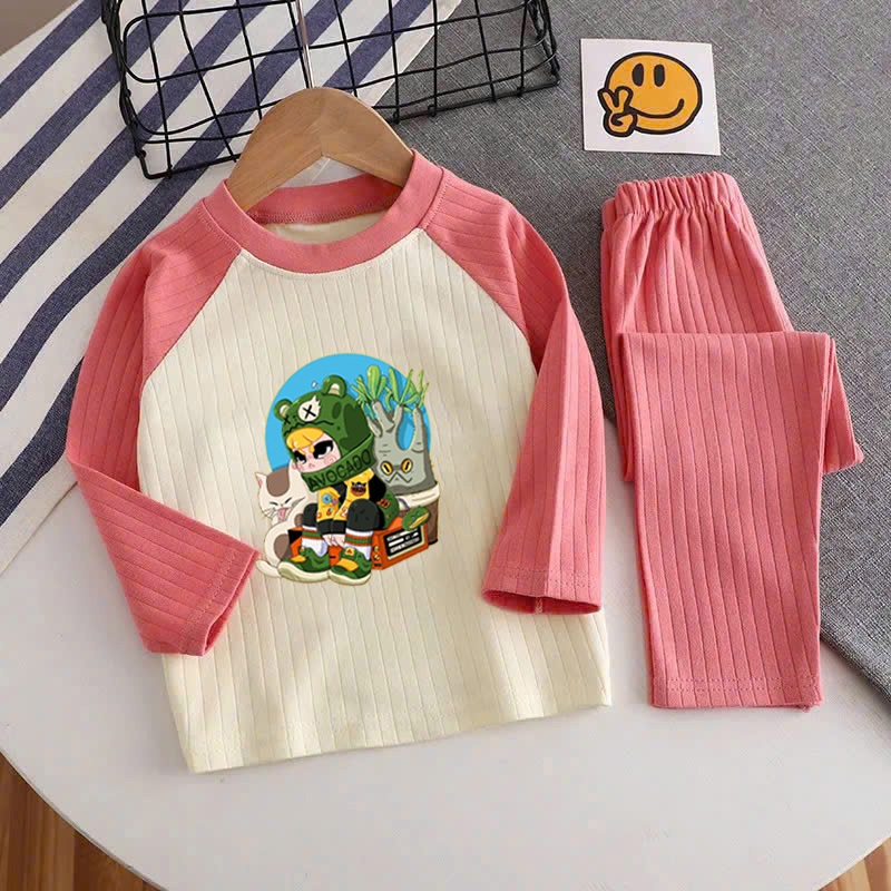 🌸 ĐỒ BỘ BÉ GÁI DÀI TAY GÂN MỀM MỊN – HÌNH DỄ THƯƠNG 🌸 DG555