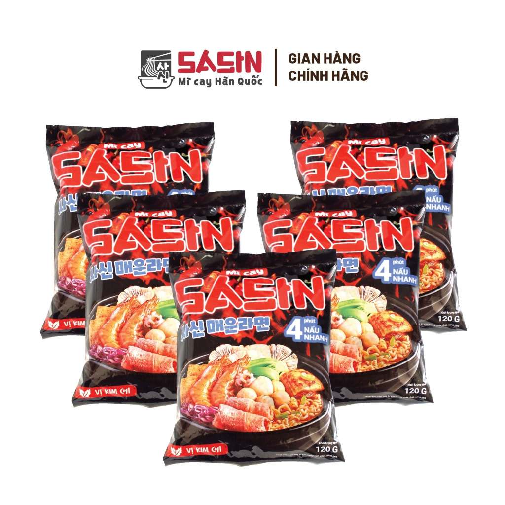 [ 5 GÓI ] MÌ CAY SASIN VỊ KIM CHI + 5 GÓI XỐT ỚT ĐỘ 10G ngon mê ly