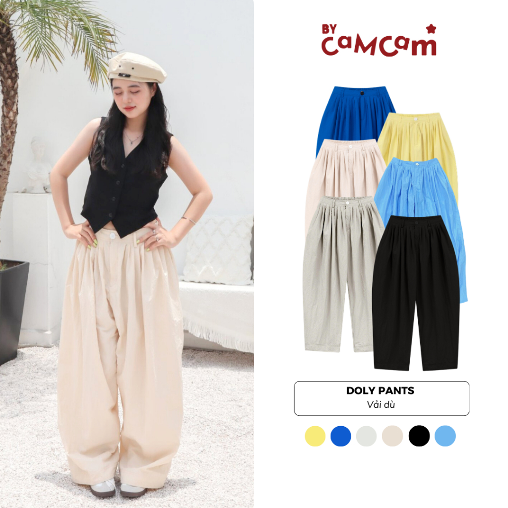 Quần Vải Dù Xếp Ly 𝑩𝒚𝒄𝒂𝒎𝒄𝒂𝒎 Ống Thụng Form Wide Leg Phong Cách Đường Phố Hàn Quốc quần ống rộng nữ nam QTD031
