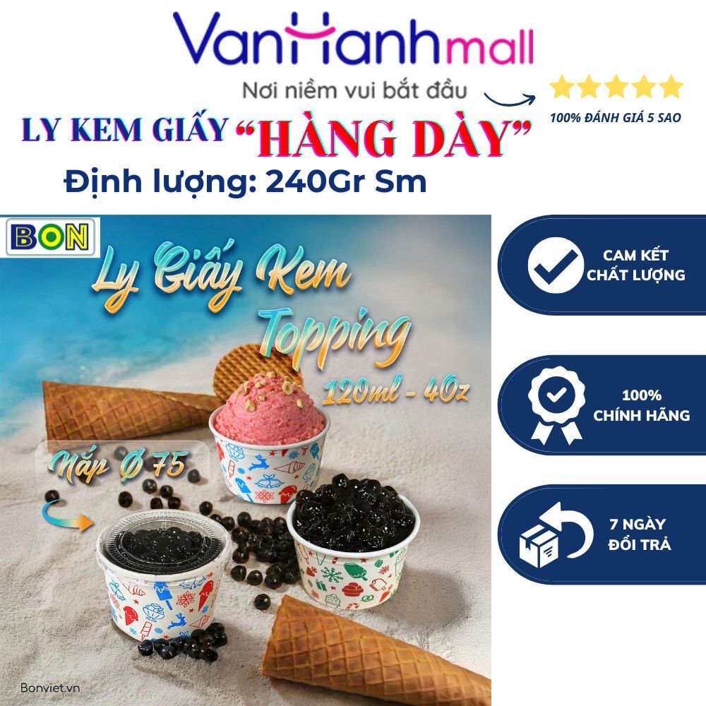 Set 50-200 Ly kem giấy 4OZ~120ml, ly đựng kem, Topping, bánh Plan, Sữa chua có nắp đậy - BH 6 Tháng