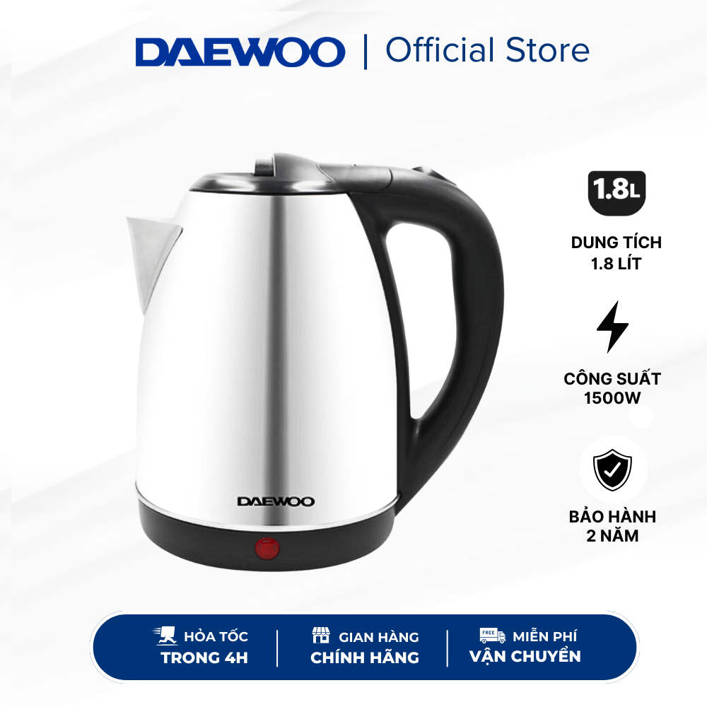 Ấm Siêu Tốc Inox 304 Daewoo 1.8L DWK-S1805 đảm bảo an toàn công suất 1500W