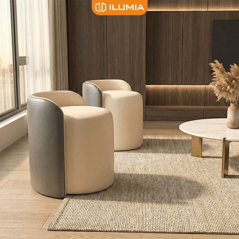 Ghế đôn sofa bọc da cao cấp 2 màu xám và cam hiện đại thương hiệu ILUMIA - GC51