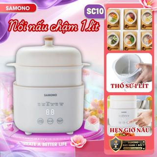 (BH 1 Năm)Nồi nấu chậm đa năng 1L Samono SW-SC10, kèm lồng hấp,thố sứ,hẹn giờ, Nấu Cháo, Chưng Yến, hầm, giữ nhiệt