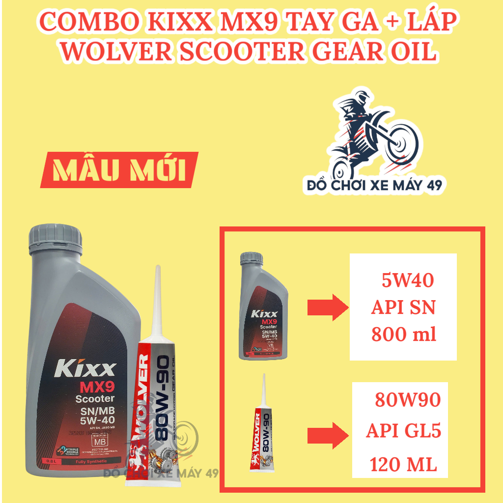 [49] ( Combo )  Nhớt Máy Kixx Ultra + Nhớt Láp Wolver ( Tay ga ) 5w40 + 80w90 >>>>