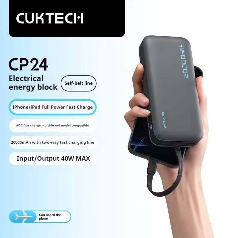 Pin Dự Phòng CUKTECH CP24 20000mAh 40W Liền dây Type C