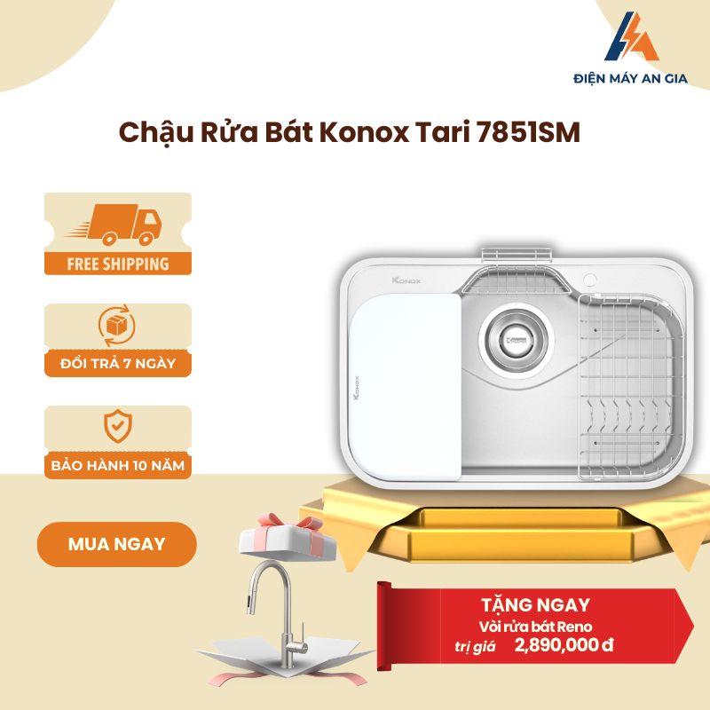 Chậu Rửa Bát Konox Tari 7851SM – Inox SUS304 - Bề Mặt Mịn - Chống Oxy Hóa – PEB