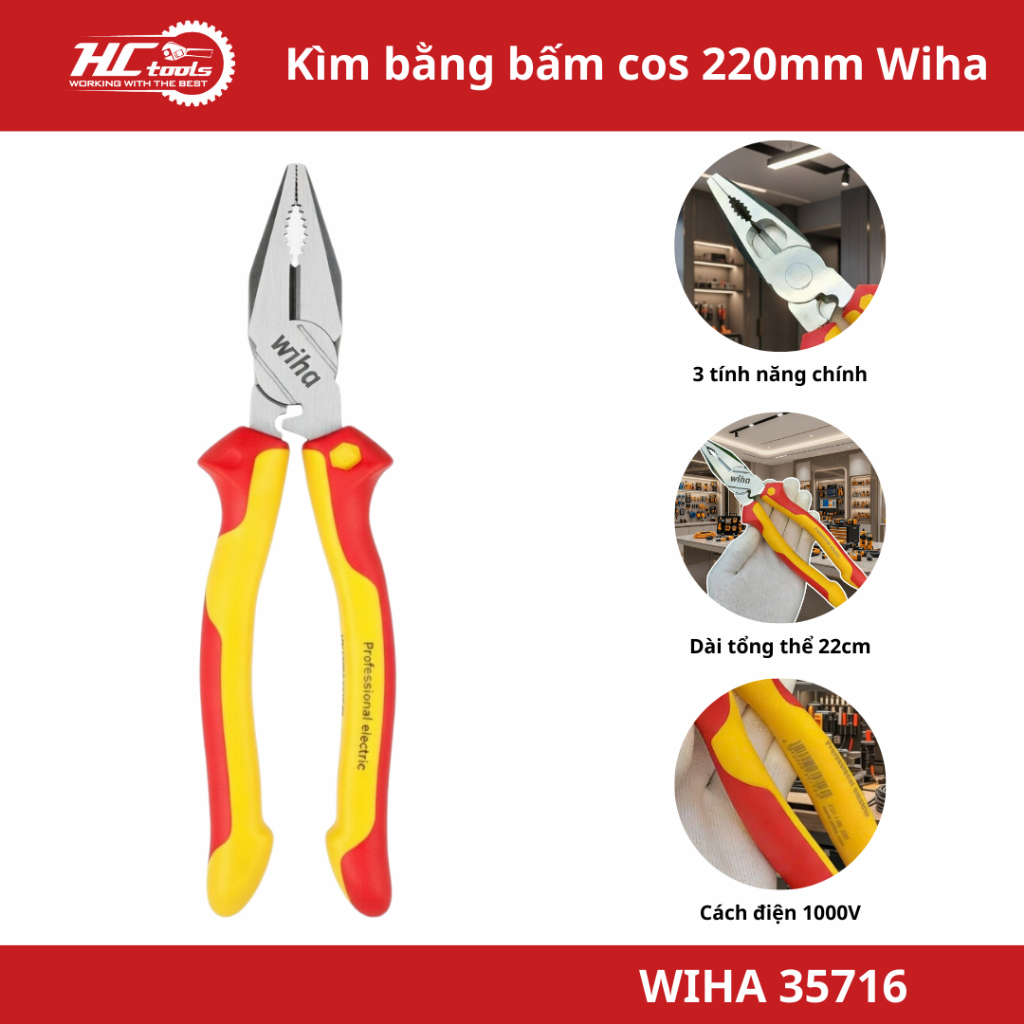 Kìm bằng có bấm cos 220mm Wiha Z01122006 35716 I HCTOOLS