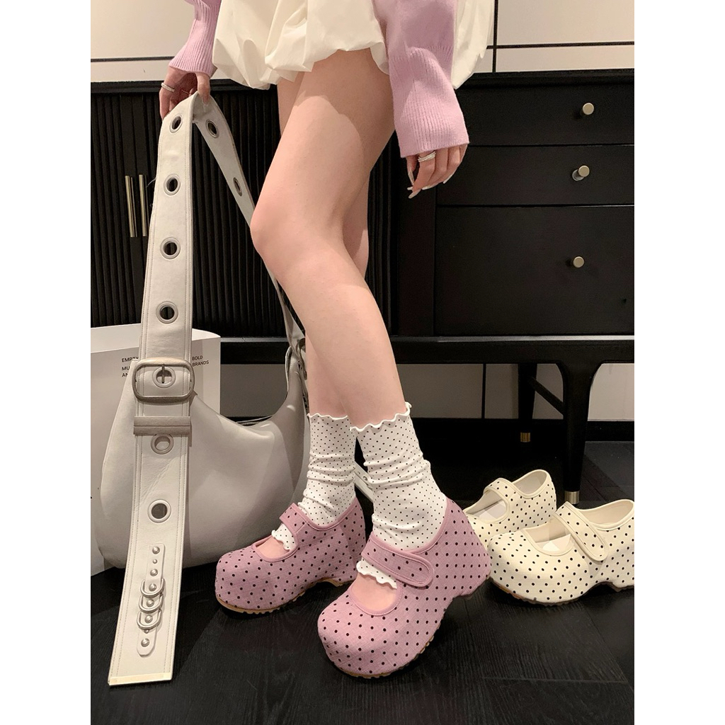 Dashe ❀- Giày Mary Jane chấm bi đế 6cm-7cm