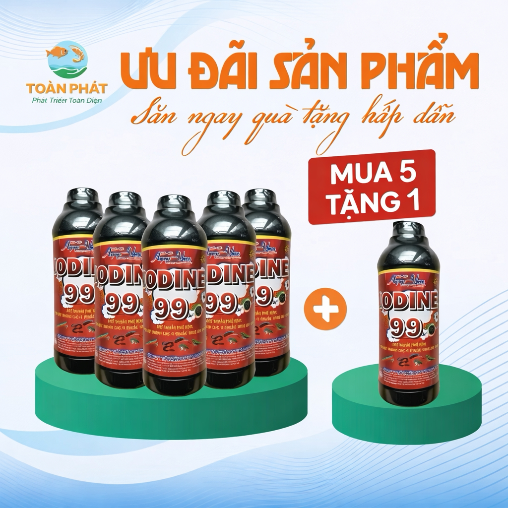 Aqua Vina Iodine 99 - Sát trùng phổ rộng, diệt nấm vi khuẩn gay hai cho cá lươn ếch tôm, chai 1lit