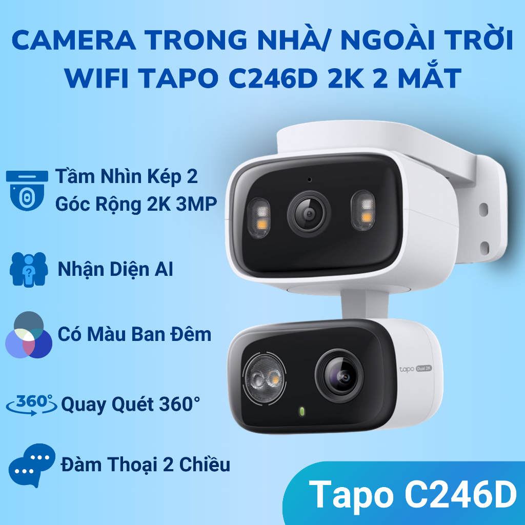 Camera Wifi 2 Mắt Ngoài Trời Trong Nhà Tapo C246D 2K Giám Sát Toàn Diện Nhận Diện Tự Động AI