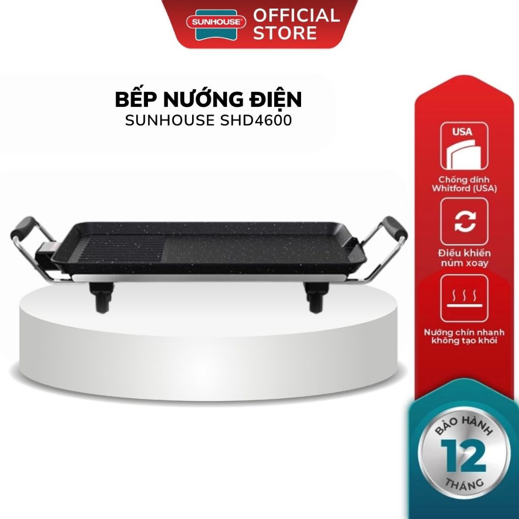 Bếp Nướng Điện Sunhouse SHD4600 - Bảo Hành 12 Tháng, Không Sinh Ra Khói, Gọn Nhẹ Với Mọi Món Nướng